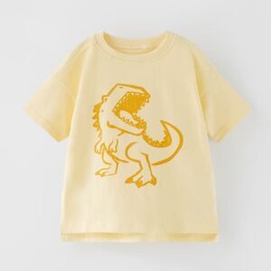 New Zara Size 9-12 Months‎ Short Sleeve 100% Cotton Yellow Dinosaur T-shirt